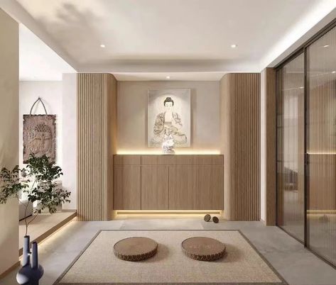 Buddha Room Design, Small Meditation Room, Tatami Rug, Meditation Room Design, Buddha Wall Decor, Altar Design, Meditation Rooms, Zen Room, Japanese Home Decor