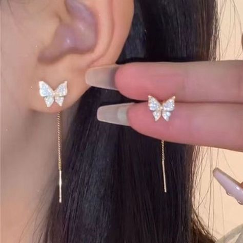 Butterfly Wedding Earrings, Ear Threader Earrings, Butterfly Design Gold Earrings, Butterfly Chain Earrings, Butterfly Drop Earrings, Butterfly Jewelry Silver, Silver Ring Earrings, Cute Butterfly Earrings, Dangly Butterfly Earrings