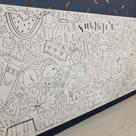 3 half hour doodle sessions, 2 mega sharpies, 1 giant collaborative “summer to-do list” coloring page. Pure joy for all. #summer… Collaborative Coloring Mural, Giant Coloring Page, Wellness Conference, Collaborative Drawing, Doodle Wall Art, Coloring Wall, Giant Coloring Poster, Doodle Canvas, Colouring Wall