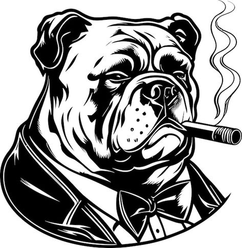 Bulldog in a suit smoking a cigar logo m... | Premium Vector #Freepik #vector #dog-logo #dog #kennel #dog-kennel Black And White Line Drawings, Clip Art Black And White, Draw Black, Printable Clip Art, Dog Suit, Bulldog Art, Dog Vector, Monochrome Design, Line Drawings