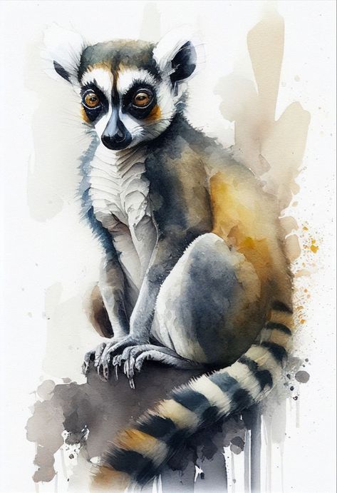 Andrew Simoson | WATERCOLOR | Ring-Tailed Lemur Lemur Art, Interesting Animals, Wildlife Paintings, Watercolor Animals, Wildlife Art, Animal Paintings, Art Tutorials, Pet Portraits, Animals Wild