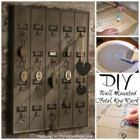 DIY:  How to Build this Wall Mounted Wooden Hotel Key Rack - easy project that would be perfect in the garage - via Remodelaholic Key Rack Diy, Key Racks, Key Holder Diy, Wall Mounted Key Holder, Elegant Crochet, Letter Rack, Vintage Hotels, Key Storage, Hook Rack