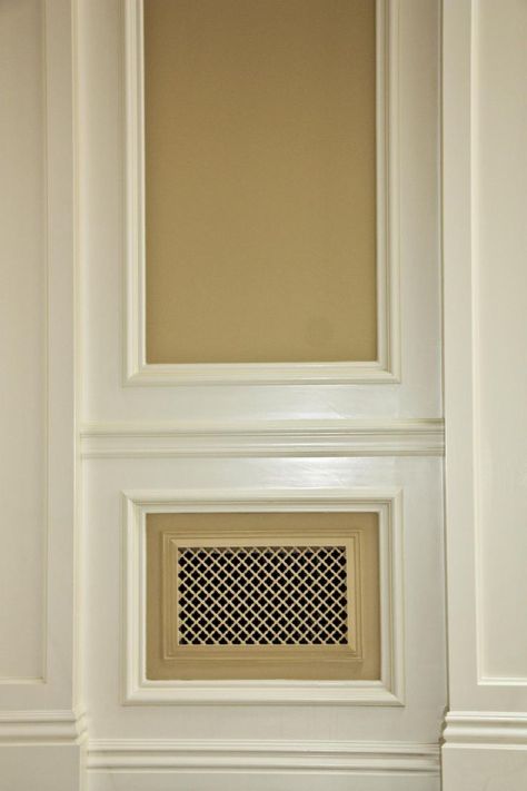 Diy vent cover Return Air Vent Cover Ideas, Signage Material, Hvac Cover, Soffit Ideas, Radiator Screen, Hallway Mudroom, Molding Detail, Air Return Vent Cover, Wall Vent Covers