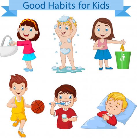 Good habits collection for kids Premium Vector | Free Vector #Freepik #vector #freepeople #freebaby #freewater #freekids Good Habits For Kids, Hygiene Lessons, Healthy Habits For Kids, Manners For Kids, Kids Vector, Morning Habits, Good Manners, Health Habits, Charts For Kids