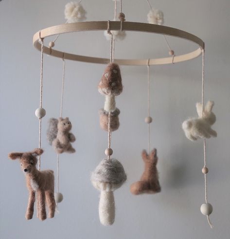 Sheep Mobile, Forest Elements, Bunny Mobile, Handmade Mobile, Whimsical Aesthetic, Kids Rooms Inspo, Diy Baby Mobile, Nursery Room Design, Wool Animals