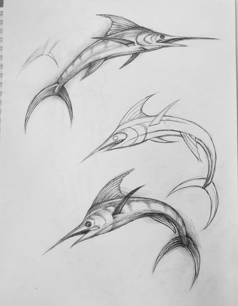 Marlin Fish Drawing, Swordfish Illustration, Sailfish Tattoo, Swordfish Drawing, Swordfish Tattoo, Mermaid Sleeve Tattoos, Sea Creatures Drawing, Fish Sketch, Tarot Card Tattoo