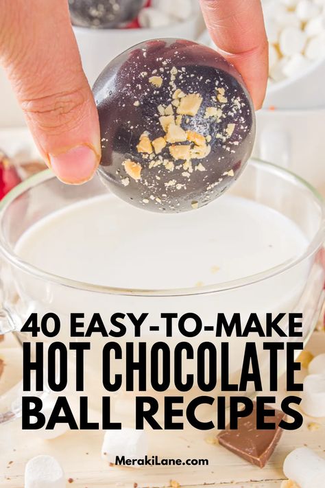 40 Easy Homemade Hot Chocolate Ball Recipes | If you've ever seen chocolate bombs on TikTok, and wondered how to make them at home, this post is just what you need! DIY chocolate bomb recipes are SO EASY, and this post has everything you need to know. You'll learn how to make simple DIY homemade recipes with step by step instructions and links to all the products and techniques you'll use, and we've curated the best recipe upgrades...including boozy chocolate balls! Hot Chocolate Bombshell Diy Easy, Hot Chocolate Balls Recipe, Hot Chocolate Bombshell Recipe, Hot Chocolate Balls, Alcoholic Hot Chocolate, Easy Homemade Hot Chocolate, Chocolate Balls Recipe, Dairy Free Baby, Party Tricks