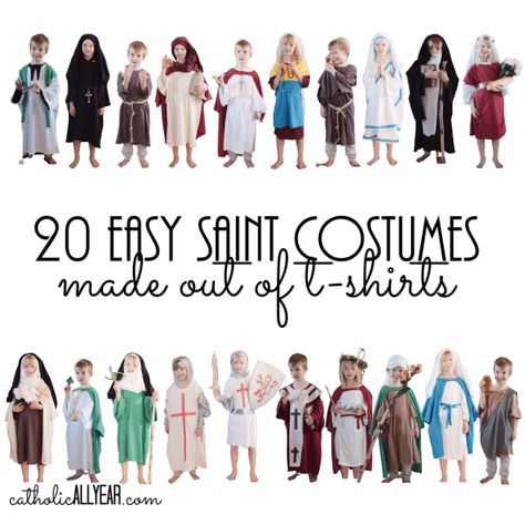 20 Easy Saint Costumes Made of T-Shirts! - Catholic All Year St Joseph Costume For Kids, Saint Joseph Costume For Kids, Saint Costumes For Kids Catholic Boys, All Saints Day Trunk Or Treat, Bible Costumes For Kids, Easy Saint Costumes For Kids, Diy Saint Costume For Kids, Saint Costumes For Kids Catholic, Catholic Activities For Kids