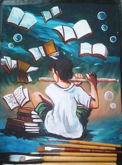 Acrylic Painting Composition, Creative Figure Painting, Acrylic Composition Painting, Best Paintings For Competition, My School Drawing Competition, Human Figure Composition Painting Easy, Composition Painting Ideas, Easy Composition Painting, Creative Composition Painting Ideas