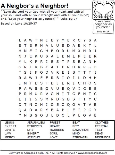 The Good Samaritan - Word Search The Good Samaritan Lesson, Wonderland Crafts, Bible Word Searches, The Good Samaritan, Bible Worksheets, Childrens Sermons, Bible Quiz, Bible Activities For Kids, Sunday School Kids