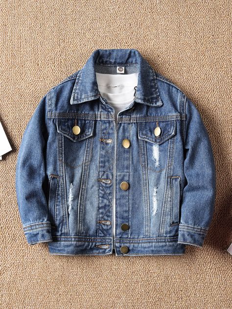 Medium Wash Casual  Long Sleeve Denim Plain Other Embellished Non-Stretch  Toddler Boys Clothing Boys Denim Jacket, Ideas Regalos, Toddler Boy Outfits, Boys Jacket, Boys Clothing, Big Boys, Kids Jacket, Amazing Products, Custom Name