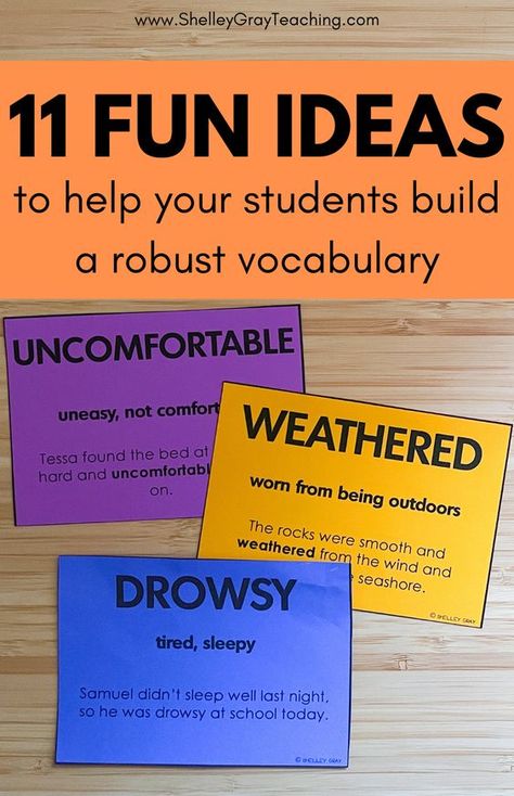 Do you have a daily vocabulary routine to your classroom? Do you want to become more intentional with helping your students build a rich vocabulary? Take a look at these fun, engaging and motivating vocabulary activities! A robust vocabulary helps students comprehend text, enhance their witing, and serve as a communication tool. Choose from the Building Vocabulary for Grade 2-4 or Grade 5-8 resources. Find more great teaching ideas at ShelleyGrayTeaching.com Engaging Vocabulary Activities, Vocabulary Teaching Strategies, Teaching Vocabulary Activities, Vocabulary Activities Elementary, Reading Support, Vocab Activities, Oral Language Activities, Teaching Math Elementary, Building Vocabulary