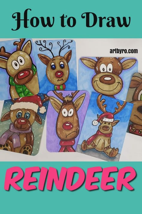 How To Draw Reindeer, Easy Reindeer Drawing, Draw Reindeer, Reindeer Art Projects, Directive Drawing, Draw A Reindeer, Easy Art Tutorials, Christmas Drawings For Kids, Art Tutorials For Beginners