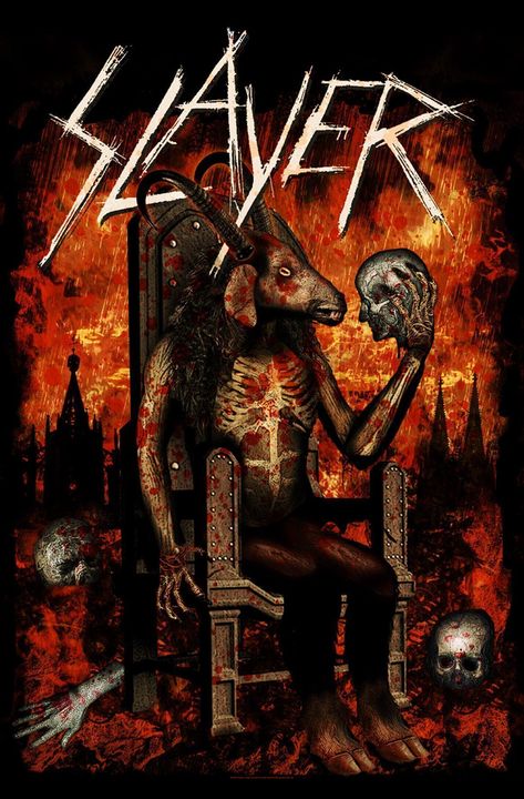 Slayer Textile Poster Devil On Throne Tom Araya, Jeff Hanneman, Metal Music Bands, Slayer Band, Heavy Metal Art, Band Poster, Heavy Metal Rock, Fabric Poster, Heavy Metal Music