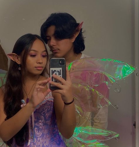 Fairy And Elf Costume, Couples Fairy Costumes, Couple Fairy Costume, Fairy Costume Couple, Elf Couple Costume, Fairy Couple Costume, Elf Couple, Dark Fairy Costume, Halloween Wings