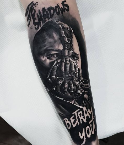 Tattoo artist Nick Imms, authors black and grey portrait tattoo realism | United Kingdom Batman Sleeve Tattoo, Bane Tattoo, Batman Joker Tattoo, Batman Sleeve, Black And Grey Portrait, Tattoo Realism, Bright Tattoos, Temecula California, Joker Tattoo