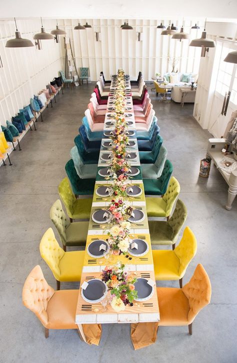 Rainbow Wedding, Wedding San Francisco, Long Table, Event Inspiration, Vintage Rentals, Wedding Reception Decorations, Decoration Table, Place Settings, Table Top Decor