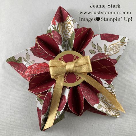 Stampin' Up! Christmastime is Here Specialty Designer Series Paper and Gleaming Ornaments Punch Pack 3D ornament tag or gift idea - Jeanie Stark StampinUp Paper Ornaments Diy, Fall Craft Fairs, Ornament Tags, Paper Christmas Ornaments, Christmas Rose, Paper Ornaments, Stampin Up Christmas, 3d Christmas, Christmas Stamps