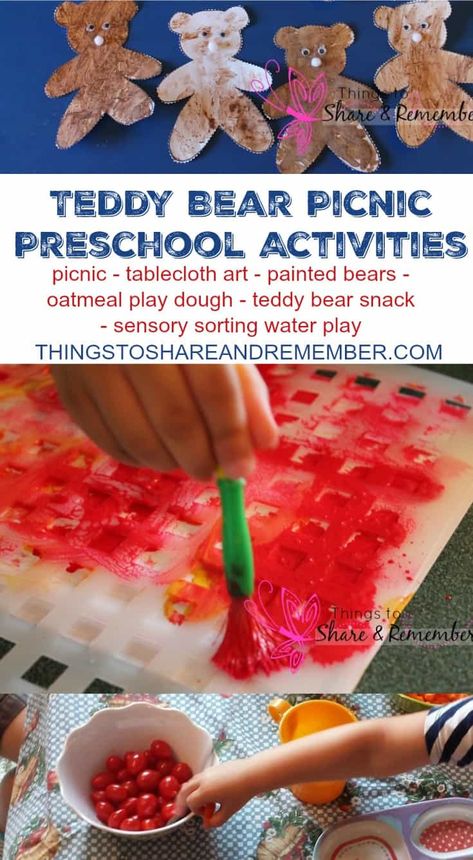 Teddy Bear Picnic Preschool Activities - Things to Share & Remember.com Teddy Bear Picnic Preschool, Teddy Bear Picnic Activities, Bear Theme Preschool, Teddy Bear Picnic Birthday Party, Bears Preschool, Summer Crafts For Toddlers, Picnic Activities, Summer Preschool Activities, Teddy Bear Crafts