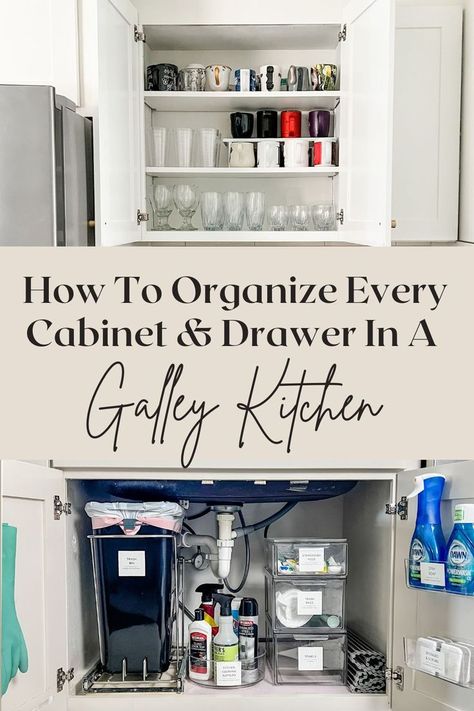 organized galley kitchen tour Galley Kitchen Storage, Galley Kitchen Decor, Galley Kitchen Cabinets, Kitchen Cabinet Organization Layout, Kitchen Cabinets And Drawers, Small Galley Kitchen, Galley Kitchen Design, Kitchen Set Up, Galley Kitchen Remodel