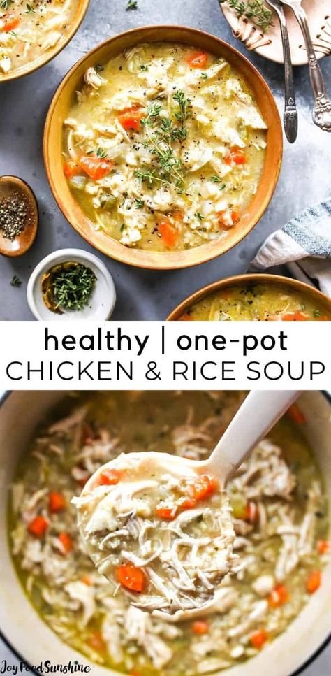 This Chicken and Rice Soup is flavorful, hearty, healthy and it's made in one pot in under an hour! This chicken and wild rice soup is a perfect meal for busy, chilly nights, and it makes great leftovers & freezes well too! Best Spaghetti Recipe, Chicken And Wild Rice Soup, Sausage And Kale Soup, Spaghetti Recipes Easy, Delicious Spaghetti, Chicken Wild Rice Soup, Hearty Vegetable Soup, Easy Chicken And Rice, Rice Soup Recipes