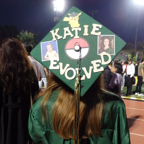 Pokemon Grad Cap Ideas, Pokémon Grad Cap, Anime Grad Cap Ideas, Pokemon Graduation Cap, Pokemon Graduation, Anime Graduation Cap, Senior Caps, Pokemon Cap, Grad Cap Decorations