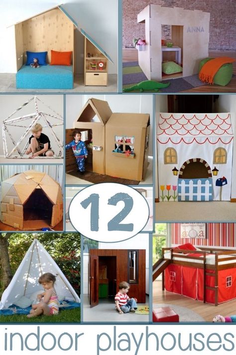 12 Indoor Playhouse Ideas Kids Indoor Playhouse, Playhouse Ideas, Indoor Playhouse, Diy Playhouse, Build A Playhouse, Kids Playhouse, Indoor Play, Cardboard Crafts, Play House