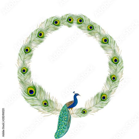 Stock Image: Watercolor hand drawn Peacock and peacock feathers round frame Peacock Png, 3d Art Sculpture, Digital Graphics Art, Fall Bridal Shower Invites, Disney Character Drawing, Janmashtami Decoration, Graphic Design Cards, Ganpati Decoration Design, Frame Border Design