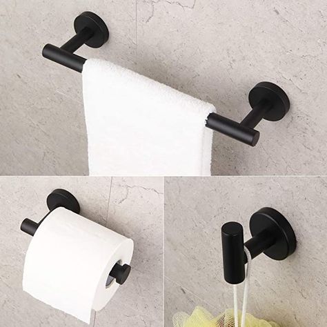 Rail Shelf, Black Towel Bar, Modern White Bathroom, House Planning, Steel Bath, Towel Holder Bathroom, Steel Bathroom, Black Towels, Bathroom Hardware Set