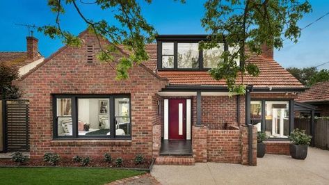 LEAFY green tree canopies create instant neighbourhood appeal in this quiet pocket of Manifold Heights. Clinker Brick House, Red Brick House Exterior, Brick House Designs, Clinker Brick, Timber Staircase, Brown Brick, Red Brick House, Brick Exterior House, Open Fireplace