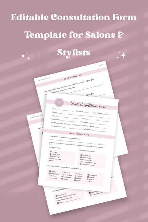 Client Intake Form, Hairstylist Branding, Intake Form, Branding Ideas, Canva Design, Beauty Business, Hair Health, Canva Template, Hair Salon