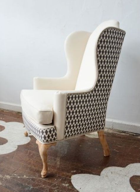 Reupholstered Wingback Chair Ideas, Wing Chair Upholstery Ideas, Wing Chair Upholstery, Wing Back Chairs, Printed Accent Chairs, Reupholster Chair, Reupholster Furniture, Upholstered Chair, Style Deco