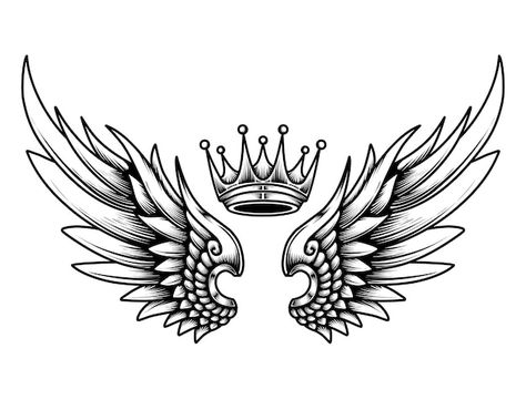 Angel Wings Tattoo Design, Eagle Neck Tattoo, Angle Wing Tattoos, Flash Tattoo Sleeve, Tiara Tattoo, Wings Tattoo Design, Eagle Wing Tattoos, Wing Tattoo Men, Skeleton Hand Tattoo