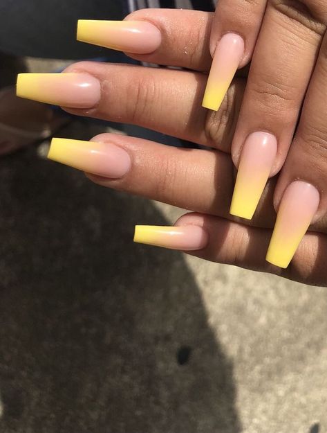 Ballerina Nails Yellow, Ombre Yellow Acrylic Nails, Canary Yellow Nails, Yellow Coffin Nails, Sculpted Nails, Acrylic Nail Set, Ombre Acrylic Nails, Baby Nails, Stiletto Nails Designs