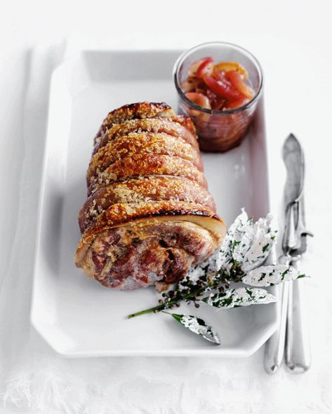 Rolled Pork Roast, Pear Chutney Recipe, Loin Of Pork, Pear Cream, Apple Pork, Roasted Pear, Chutney Recipe, Pork Loin Roast, Ultimate Christmas