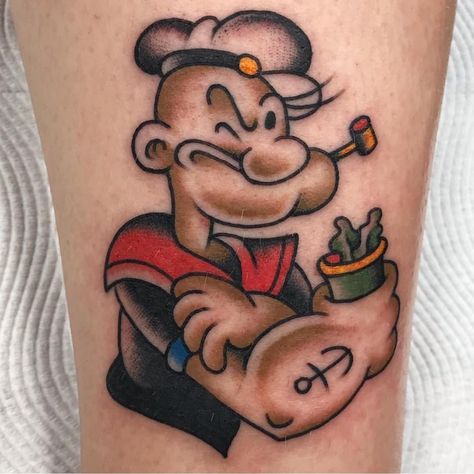 Popeye Tattoo Old School, Popeyes Tattoo, Popeye Tattoo, Traditional Sailor Tattoos, Sailor Illustration, Matching Tattoos For Siblings, Sailor Tattoos, Sailor Tattoo, Crazy Tattoos