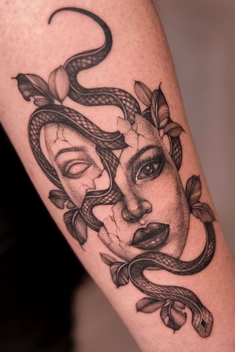 Snake Collarbone Tattoo, Tattoo Ideas For Women Arm, Snake Collarbone, Snake And Flower Tattoo, Dagger Tattoo Meaning, Snake Arm Tattoo, Women Arm Tattoo, Snake And Dagger Tattoo, Snake Tattoo Ideas