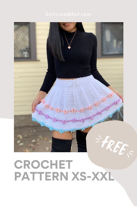 Skater Skirt Pattern, Skirt Pattern Free, Skirt Crochet, Crochet Skirt Pattern, Crochet Bottoms, Crochet Skirts, Skirt Tutorial, Crochet Circles, Flower Skirt