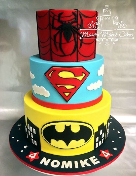 Superhero cake                                                                                                                                                                                 Más Red Velvet Cakes, Superhero Cakes, Super Hero Cake, Hero Cake, Velvet Cakes, Superman Cakes, Marvel Cake, Superhero Birthday Cake, Batman Cake