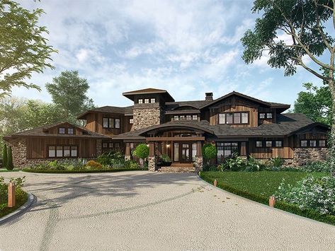 066H-0034: Luxurious Craftsman House Plan with a Modern Twist; 4520 sf Mountain Lodge House Plans, Lodge House Plans, Lodge House, Luxury Plan, Contemporary Craftsman, Prairie Style Houses, Mountain House Plans, Craftsman Style House Plans, Craftsman House Plan