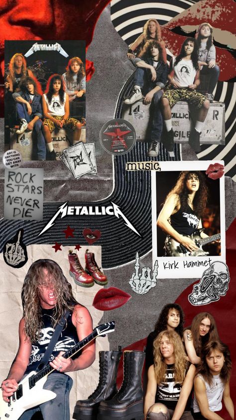 #metallica #kirkhammett #jameshetfield #larsulrich #cliffburton Metallica Aesthetic Poster, Metallica Collage Wallpaper, Metallica Computer Wallpaper, Metallica Concert Aesthetic, Classic Rock Aesthetic, Metallica Concert Posters, Stussy Wallpaper, Metallica Albums, Metallica Band