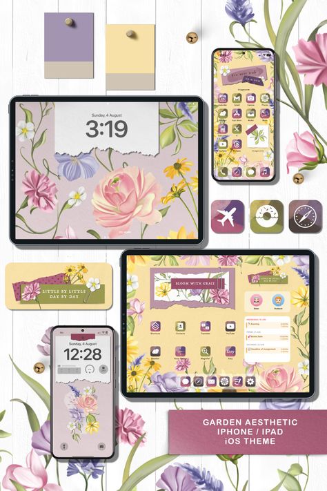 Garden Aesthetic iPad Theme Aesthetic iPhone Theme Ipad Theme Aesthetic, Ipad Theme Ideas Aesthetic, Aesthetic Ipad Theme, Ipad Themes, Ipad Homescreen, Wallpaper Widget, App Home Screen, Ipad Ideas, Aesthetic Ipad