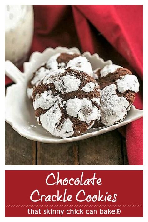 Chocolate Crackle Cookies - Fudgy cookies dusted in powdered sugar. Perfectly festive for all your holiday events!! Thumbprint Cookies Hershey Kiss, Chocolate Crackle Cookies, Crackle Cookies, Chocolate Crackles, Coconut Biscuits, Cherry Cordial, Chocolate Crinkle, Dark Chocolate Cookies, Kiss Cookies