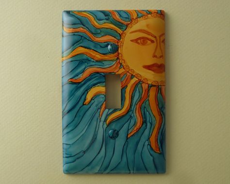 Light Switch Art, Light Switch Covers Diy, Pintu Interior, Cheap Beach Decor, Door Painting, Door Paint, Celestial Sun, Sun Face, Romantic Home Decor