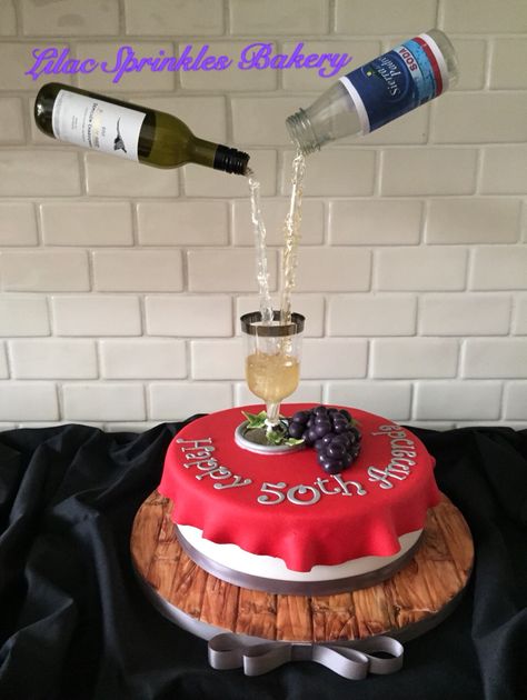 White Wine Spritzer Gravity Cake Red Wine Cake, Prosecco Cake, Wine Splash, White Wine Spritzer, Wine Cake, Gravity Defying Cake, Wine Spritzer, Gravity Cake, Fathers Day Cake