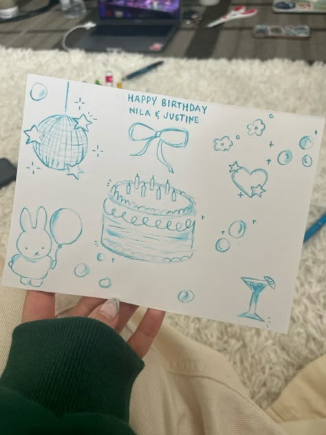 bday card inspo Drawings On Birthday Cards, Bday Card Quotes, Cute Homemade Bday Cards, Drawings For Best Friends Birthday, Miffy Birthday Cards, Olivia Rodrigo Birthday Card Ideas, Birthday Card Ideas For Guys, Birthday Card Notes Messages, Girly Birthday Card