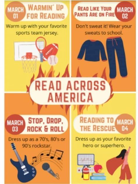 Rock And Roll Library, Reading Across America Ideas For School, Read Across America Ideas For School, Read Across America Ideas, Reading Week Ideas, Library Lessons Elementary, Reading Week, Read A Thon, Literacy Specialist