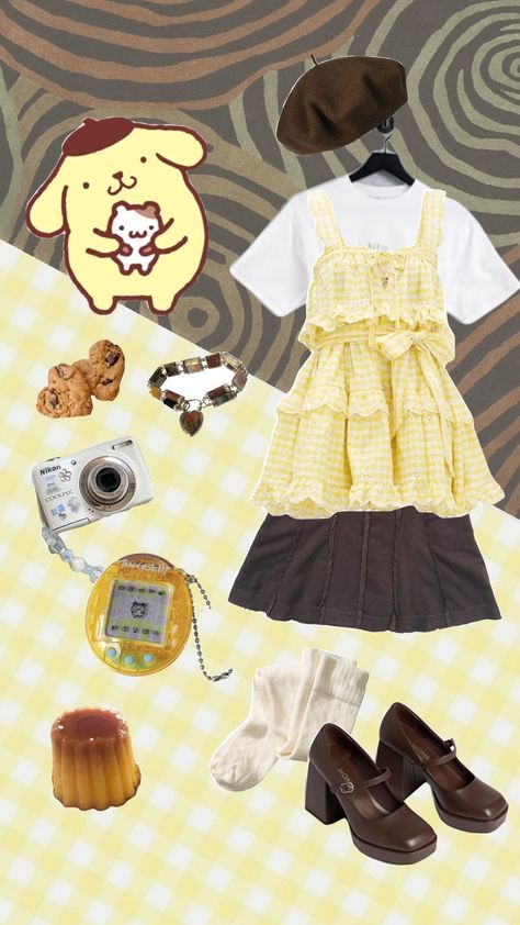 ponponpurin outfit🐶💛🍮 Pompompurin Inspired Outfit, Pompompurin Costume, Sanrio Inspired Outfit, Sawako Fits, Pompompurin Outfit, Earth Tones Fashion, Himekaji Outfits, Hello Kitty Costume, Sanrio Outfits