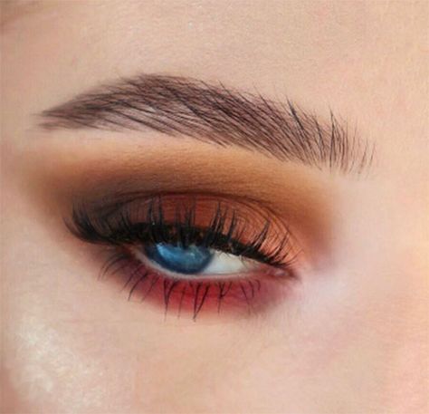 Rust Eyeshadow, Reddish Eyeshadow Looks, Rust Color Eyeshadow Looks, Hint Of Red Eyeshadow, Orange Brown Eyeshadow, Tightening Face Mask, Red Eyeshadow Makeup, Warm Makeup, Red Eye Makeup