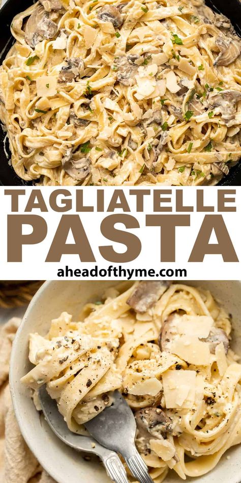 Tagliatelle Pasta Mushroom Tagliatelle, Prep Dinners, Tagliatelle Recipe, Creamy Pesto Sauce, Tagliatelle Pasta, Italian Meals, One Pot Vegetarian, Creamy Mushroom Pasta, Thyme Recipes